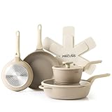 PRICUSIS Antihaft-Töpfe und Pfannenset, ungiftiges Antihaft-Kochgeschirr-Set, Antihaft-Pfannen-Set, gesundes Antihaft-Pfannen-Set, PTFE, PFOA-frei, induktionsgeeignet (9PS-Set, natürliches Leinen)