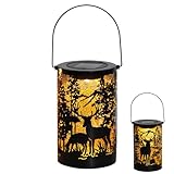 Solar Laternen Lichter, Hirsch Solar Laternen, Tragbare Metall Solar Laterne Eisen Hirsch Dekor, Multifunktionale Outdoor Solar Hirsch Laterne mit Griff, Dekorative Retro Garten Dekor für Terrasse