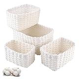 Zosenyer Aufbewahrungskorb Geflochten 4er, Stapelbarer Aufbewahrungskorb Bad, Kann als Geschenkkorb, Windel Organizer, Besteckkorb verwendet werden (Weiß)