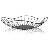 RZMZBY Obstschale Schwarz Matt, Metall, Rund, Modern, Seicht Obstkorb aus Eisen Abgerundetes-Design Durchbrochener Aufbewahrung für Gemüse Obst Brot (1, schwarz)