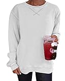 Heltapy Damen-Sweatshirt, langärmelig, locker, bequemer Rundhalsausschnitt, lässiges Shirt - Weiß - Medium
