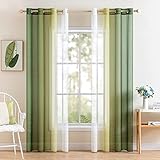 MIULEE 2er Set Voile Vorhang Zweifarbiger Vorhang mit Ösen Transparente Gardine Ösenschal Fensterschal Lichtdurchlässig für Schlafzimmer, 140x225cm, Olivergrün