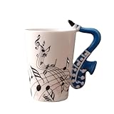 Qusedwey 240 Ml Musik-Keramikbecher, Niedliche Kaffee-, Tee-, Milch-, Daubenbecher und -Tassen mit, Neuheitsgeschenke, Blaues Saxophon
