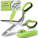 Kräuterscheren, Edelstahl Küchenschere 5 Klingen, Gewürzschere Schnittlauchschere Gemüseschere mit Sicherheitsabdeckung und Reinigung Kamm, Küchen-Kräuterschere für Kräuter, Petersilie, Schnittlauch