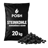 POSH Steinkohle Fein 5-50mm 20kg Hochwertiger Brennstoff für Ofen, Heizkessel & Festbrennstoffanlagen, Geringer Ascheanteil, hoher Heizwert