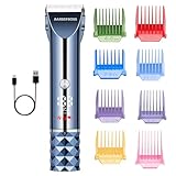 Barberboss Wiederaufladbarer Haar und Bartschneider für Männer, kabelloser Haarschneider mit Turbo-Modus, LED-Display, 8 Kammaufsätzen und verstellbarer, Herren-Bartschneider (Metallblau)