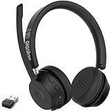 GEQUDIO GB-2 Bluetooth Headset mit Mikrofon, passives Noise Cancelling, Kopfhörer kabellos, 2 Geräte gleichzeitig verbinden (Smartphone, Handy, PC, Laptop), Wireless, Standby 500h (mit USB-Adapter)