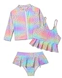 WYTbaby Badeanzug Mädchen Uv Badebekleidung 3 Stück Langarm Rash Guard Set Tankini Bikini Uv Schutzkleidung für Kinder Mädchen 4-5 Jahre