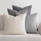 MIULEE Kordsamt Kissenbezug Kissenhülle Dekorative Sofakissen Quadratische Dekokissen Zierkissenbezug Gestreifte Kissenbezüge für Wohnzimmer Schlafzimmer 4 Stück 40x40cm Dunkelgraue Serie Series