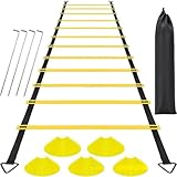 lilaBelle]Fussball Trainingszubehör-Koordinationsleite 6M, Trainingsleiter Fußball Agility Leiter mit 10 Kegel und 4 Pfählen,für Fußballtraining, Tennis und Boxtraining