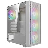 GAMDIAS Aura GC2 Elite ARGB ATX Gaming Midi-Tower PC-Gehäuse, 4 x 120-mm-ARGB-Lüfter, High Airflow Mesh Front Panel, Werkzeuglose Installation Tempered Glass Side Panel, Motherboard Sync, Weiß
