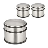 Relaxdays Türstopper Edelstahl, 3er Set, HxD: 7,5 x 9 cm, hoch & schwer, rutschfest, Türzuschlagbremse, silber/schwarz