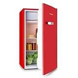 Klarstein Beercracker – 90-Liter-Kühlschrank, Volumen: 90 l, Energieeffizienzklasse E, Gefrierfach, Gemüsefach, 3 Türfächer, Flaschenöffner am Gerät, 2 Glasablagen, Rot