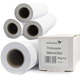 Netuno 4 Rollen Plotterpapier Weiß 80g 594 mm x 50 m 50 mm 2 Zoll Kern Zeichenrollen matt Inkjet Standardrolle für Großformatdrucker Kopierer Baupläne technische Zeichnungen Engineering Papier CAD