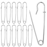 12 Stück Sicherheitsnadeln Groß 57MM/2.24inch Sicherheitsnadel Safety Pins Stark Sicherheitsnadeln für Kleidung Rostbeständig Gebogene Sicherheitsnadeln für Decken,Strickzeug,Schmuck und Handarbeiten