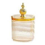 Wattestäbchen-Halter mit Deckel für Badezimmer-Aufbewahrung, transparenter Acryl-Organizer für Wattebälle, Make-up-Pads, 8,5 x 14 cm, Bernstein