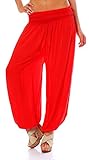 Malito - Damen Haremshose - Pumphose aus Baumwolle - leichte Sommer Stoffhose - Pluderhose zum Tanzen & Chillen - dünne Aladinhose 1482 (Rot)