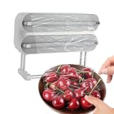3 in 1 Frischhaltefolienspender mit Küchenrollenhalter - Küchenrollenhalterung mit Cutter - Küchenrollenhalter Ohne Bohren - Wandrollenhalter Küche - Folienschneider - Alufolienspender und Frischhalte