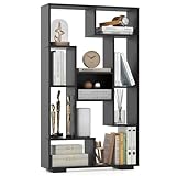 COSTWAY 120cm Bücherregal mit 9 Fächern, Standregal Raumteiler geometrisch, Mehrzweckregal Holz, freistehendes Aufbewahrungsregal mit Kippschutz für Büro, Wohnzimmer (Schwarz)