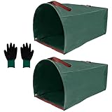 2 Stück Gartenbeutel für Abfälle, 270L halbrunde Gartenabfallbeutel, Kehrschaufel-Beutel Rasen und Laub mit Gartenhandschuhen Grasschnitt, zusammenklappbarer Mülleimer für Partys Wäsche Camping