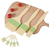 Backpinsel Naturborsten, 5 Stück Küchenpinsel Set mit verschiedenen Größen, Pinsel Backen für Grillen, Marinaden und Backwaren, Spülmaschinenfest und Langlebig ﻿