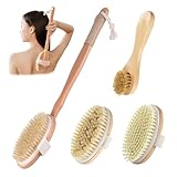 4 Stück Duschbürste Set, Rückenbürste, Trockenbürste, Badebürste mit Langem Stiel, Körperbürste, Natürliche Borsten, Trockenbürste Körper für trockene Haut, Peeling, Hautreinigung, Lymphdrainage