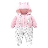 Baby Mädchen Strampler Winter Schneeanzug mit Kapuze Overall Baumwolle Abnehmbarer Hut Outfits Langarm Rosa Jumpsuit Geschenk 3-6 Monate