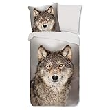 ESPiCO Bettwäsche Sleep and Dream Wolf Grau Wildnis Raubtier Wald Wildtier Tiermotiv Renforcé, Größe:135 cm x 200 cm