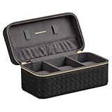 SONGMICS HOME Uhrenbox unterwegs, Etui für 3 Uhren, PU im Flechtlook, 10 x 20 x 9 cm, Geschenkidee, RONNE Kollektion, Bezug in Schwarz, Innenfutter in Schiefergrau JWB017G01