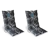 LILENO HOME Gartenstuhl Auflagen als [2er Set - Hochlehner] in Blume Anthrazit-Weiß - Bequeme Liegen als Sitzauflagen für Gartenmöbel - Stuhlkissen für Gartenstühle und Klappstühle