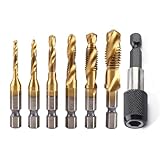 NIYATA Gewindebohrer 1/4'' HSS M3-M10,Gewindeschneider Set M3,M4,M5,M6,M8,M10,Gewindebohrer 1/4' Sechskantschaft,Mit Einem Umrüstfutter Geliefert,Schneiden Weichen Metallen