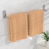 HITSLAM Handtuchhalter Bad ohne Bohren Silber 60 cm, Badezimmer Handtuchhalter Edelstahl SUS304 Handtuchstange Wandmontage, Moderne Badetuchhalter Handtuchhalter Selbstklebend, Zwei Installationen