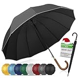 ADRIANO PORCARO® Regenschirm Sturmfest I Ø120cm Schirm I Regenschirm Groß XXL mit Reflektierendem Rand I 12 Streben Stockschirm I inkl. Schirmhülle - Für Herren & Damen I Regenschirm Schwarz