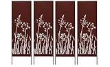 Kapaga - Sichtschutz Metall 4x - 160 cm x 50 cm - Edelrost - Rostoptik Sichtschutz für Garten - Sichtschutzelement - Sichtschutzwand - Gartendekoration Zaun - Rost (Strauch) (Pusteblumen)