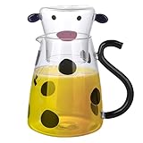 Kuh Glas Wasserkrug – Karaffe Krug Kuh | Nachttisch Milchkaraffe mit Tasse | Getränkeglasform Kaltwasserflasche, süßes Glas für Zuhause und Hotel