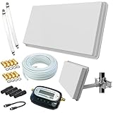 netshop 25 Selfsat H30D2+ Flachantenne Twin mit Fensterhalterung + Sat-Finder + 20m Kabel + Anschluss Set (HD Sat Anlage für 2 Teilnehmer)
