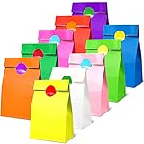 CHEPULA Papiertüten, 50 Stück Bunt Geschenktüten Kindergeburtstag mit 60 Aufkleber, Mitgebsel Tüten Kinder Papier Klein Gift Bag für Party, Geschenk, Geburtstag, Feiern