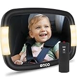 Onco LED Baby Autospiegel - 100% bruchsicher mit 2 Licht-Modi für Tag & Nacht, Rutschfester Baby Rückspiegel Auto mit 360° Schwenkung
