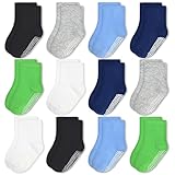 HYCLES Rutschfeste Socken für Kleinkinder, 12 Paar, für Jungen und Mädchen, hohe Knöchel, klebrige Slipper, Bodensocken, für 1–10 Jahre alte Jungen und Kinder, Mehrfarbig, 1-3 Jahre