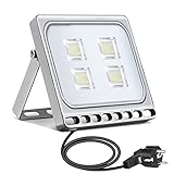 papasbox 20W LED Flutlicht Flutlichtstrahler Strahler Scheinwerfer, LED Fluter Baustrahler mit Stecker Wasserdicht IP65, Kaltweiß 6000K, Ideale Wandleuchte Außenbeleuchtung für Garten, Garage, Hotel