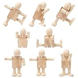 Sxutop 8 Stück DIY Holzfiguren Kleine Holzfiguren Puppen Basteln Gliederpuppe Spielfiguren und Dekorative Unvollendete Holzfiguren zum Bemalen DIY Weihnachten Hochzeit Geburtstag Malen Basteln