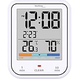 Technoline WT380 Digitale Badezimmeruhr mit Hygrometer und Thermometer | wasserdicht| Duschtimer | Countdownfunktion | großes LCD-Display | mit Datumsanzeige | weiß