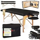 Zen® Startup Massageliege klappbar & Mobile Massagetisch aus Holz, stabile Massagebett - Massagebank höhenverstelbar, Tattoo & Kosmetikliege - Behandlungsliege mit Kopfteil - Schwarz