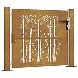 vidaXL Gartentor, Gartentür mit Bambus-Design, Abschließbar Hoftor Eingangstor für Garten Terrasse, Tor Zauntor Gartenpforte, 105x80 cm Cortenstahl