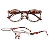 VEVESMUNDO Flip Up Lesebrille Runde Schminkbrille Auf und Bb Klappen Brillen mit klappbaren Glaesern +1.0,+1.5,+2.0,+2.5,+3.0,+3.5,+4.0 (1 Stück Transparent Braun, +3.0)