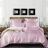 Damier Bettwäsche 135x200cm Rosa Satin Bettbezug Set Glatt Glänzend Hochwertiges Satin Deluxe Deckenbezug mit Reißverschluss und Kissenbezug 80 × 80 cm
