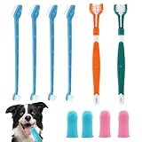 Zahnreinigungsset 2 Stück Dreifach Köpfe Hundezahnbürsten, 4 Finger Zahnbürste, 4 Doppelköpfige Zahnbürste, Zahnbürste für Hunde Kleine/Katze Mittelgroße und Große Haustiere