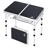 Sportneer Klapptisch, Verstellbare Höhe Camping Tisch mit Mesh Aufbewahrungsmöglichkeit, 60 x 40cm Klappcampingtisch mite Aluminium Beinen für Outdoor Camping, Picknick, Strand, Schwarz