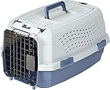 Amazon Basics Hund Transportbox für Haustiere, 2 Türen, 1 Dachöffnung, L 48 x B 32 x H 25 cm, Blau