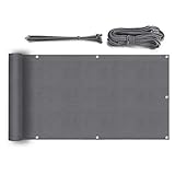 Sekey Balkon Sichtschutz Balkonabdeckung HDPE 220 g/m², 75x600cm, Leicht Transparent Wind- und UV-Schutz Wetterfest, mit Ösen, Nylon Kabelbinder und Kordel, Anthrazit